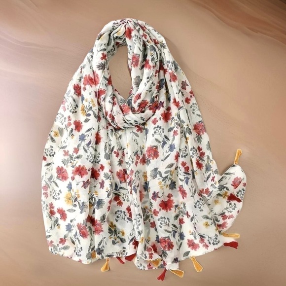 Luxury Tassel Floral Print Scarf Shawl - Picture 1 of 6